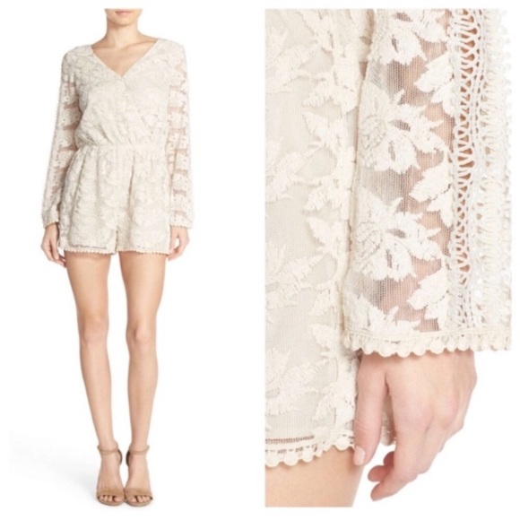 Adelyn Rae Open Back Floral Lace & Crochet Romper - Picture 1 of 8